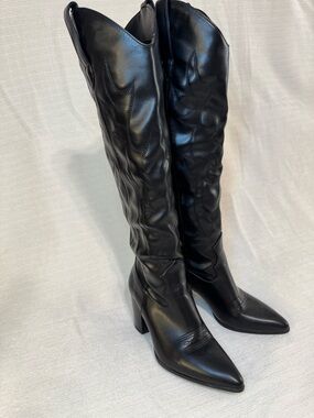 Women's Black Over-the-Knee Pointed Toe Block Heel Boots